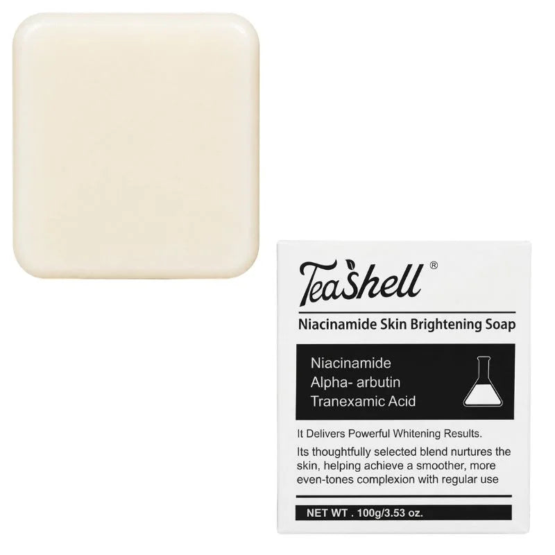 y8- TeaShell Niacinamide Skin Brightening Soap | Face & Body Brightening Bar with Niacinamide, Alpha Arbutin & Tranexamic Acid | Deep Cleansing Formula | For Men & Women | 100g
