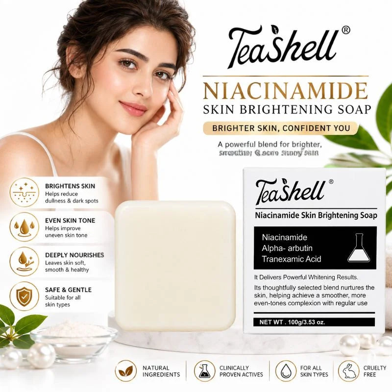y8- TeaShell Niacinamide Skin Brightening Soap | Face & Body Brightening Bar with Niacinamide, Alpha Arbutin & Tranexamic Acid | Deep Cleansing Formula | For Men & Women | 100g