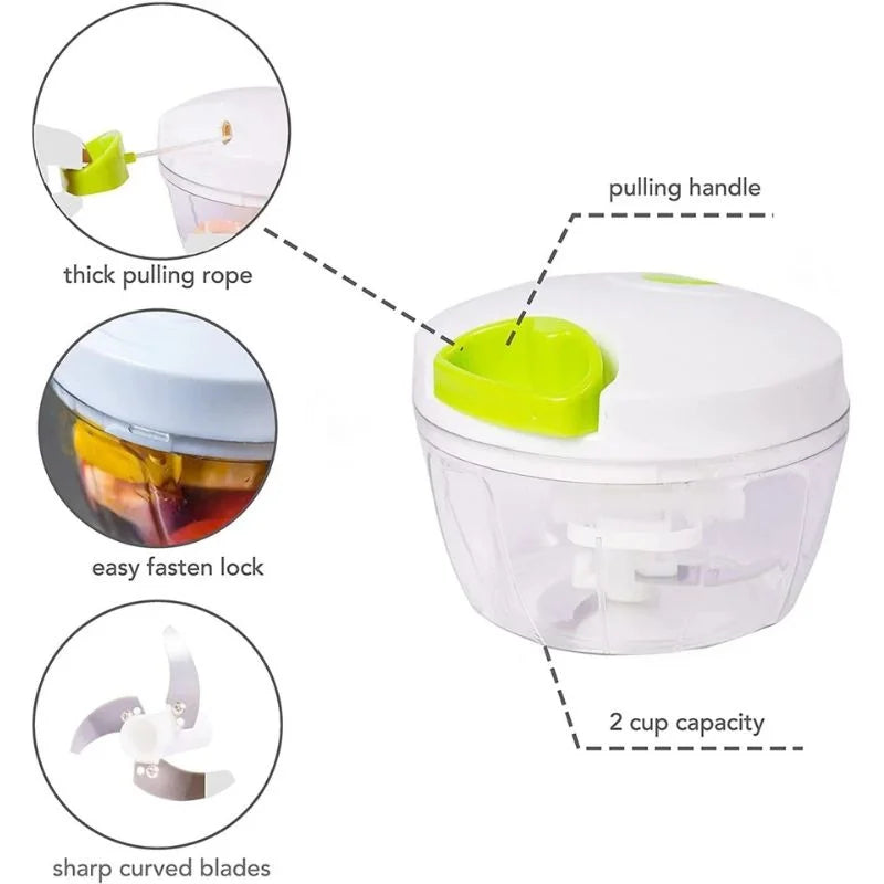 y17- Manual Mini Hand Pull Food Chopper | Spin Cutter Vegetable & Fruit Chopper | Food Processor for Onion, Garlic, Salad & Kitchen Use