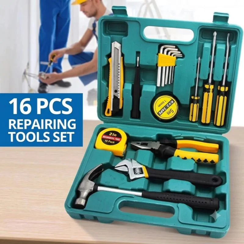 y23- 12-in-1 Home Tool Kit  | Multi-Purpose Household Repair Tool Set | Hardware Toolkit with Durable Storage Box