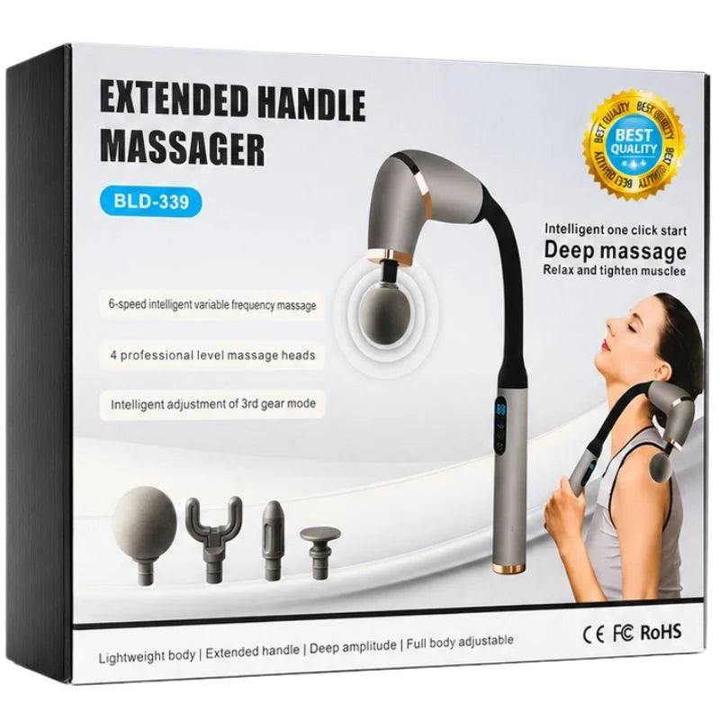 y20- Long Handle Fascial Gun Massager | Model: BLD-339 |  Rechargeable Massage Gun with 4 Interchangeable Heads | Full Body Muscle Relaxation
