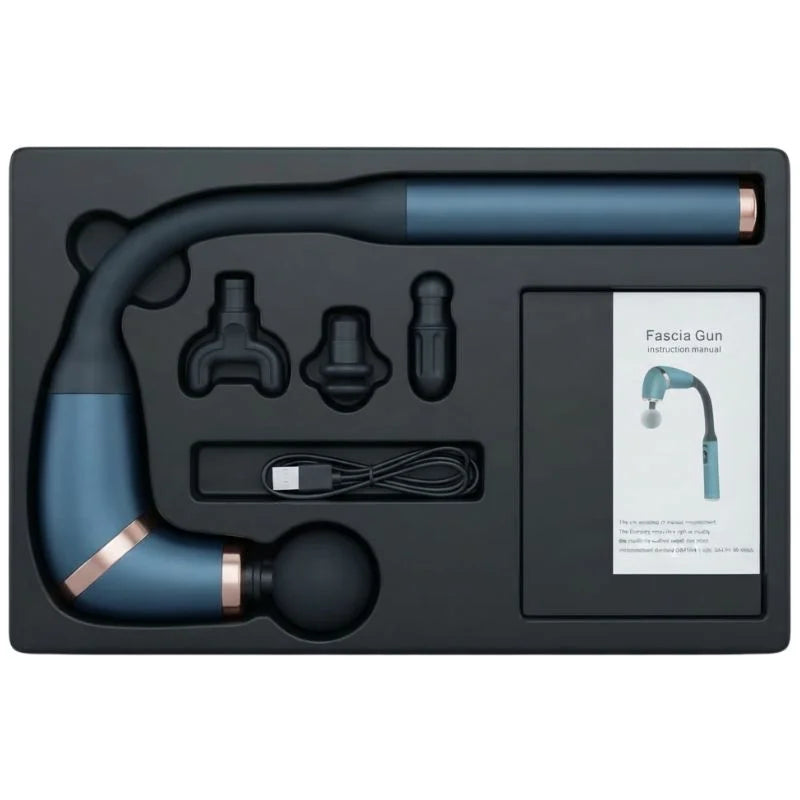 y20- Long Handle Fascial Gun Massager | Model: BLD-339 |  Rechargeable Massage Gun with 4 Interchangeable Heads | Full Body Muscle Relaxation