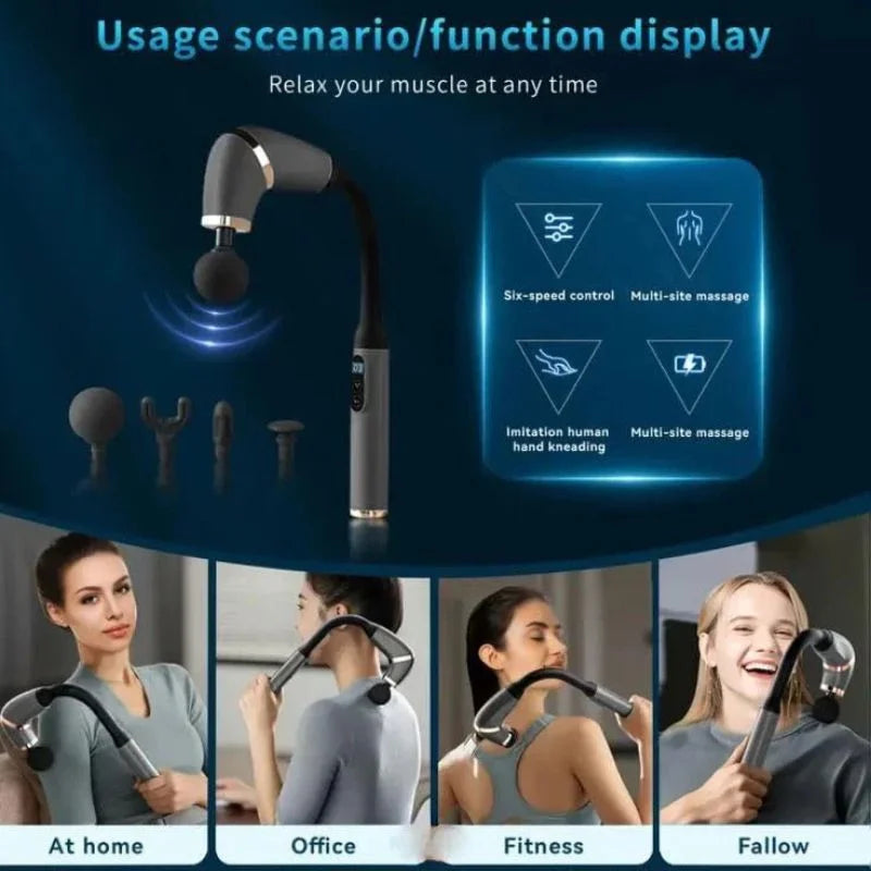 y20- Long Handle Fascial Gun Massager | Model: BLD-339 |  Rechargeable Massage Gun with 4 Interchangeable Heads | Full Body Muscle Relaxation