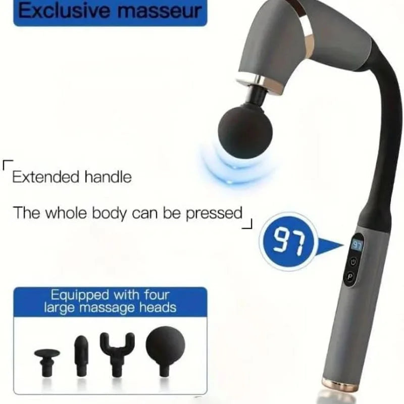 y20- Long Handle Fascial Gun Massager | Model: BLD-339 |  Rechargeable Massage Gun with 4 Interchangeable Heads | Full Body Muscle Relaxation