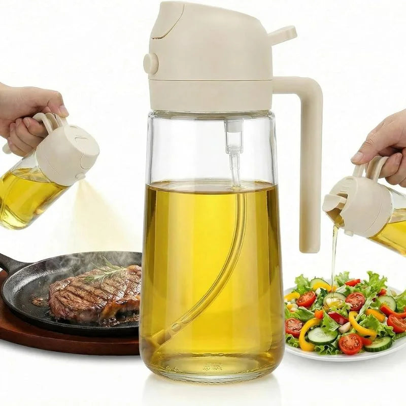 y19- 2-in-1 Glass Oil Spray Bottle & Dispenser with Pouring Spout | Kitchen Oil Mister for Air Fryer, BBQ & Cooking| 450ml