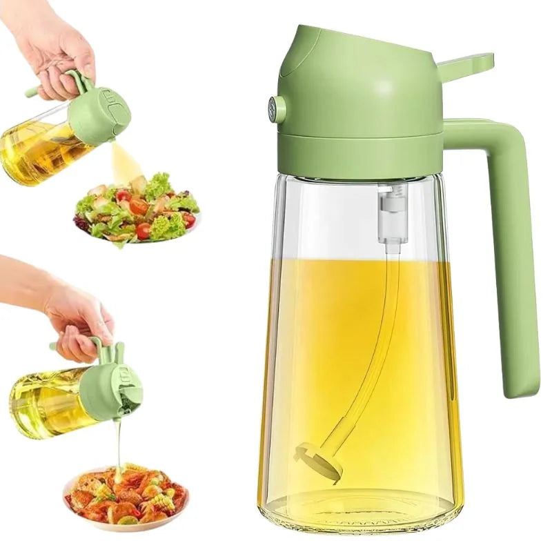 y19- 2-in-1 Glass Oil Spray Bottle & Dispenser with Pouring Spout | Kitchen Oil Mister for Air Fryer, BBQ & Cooking| 450ml