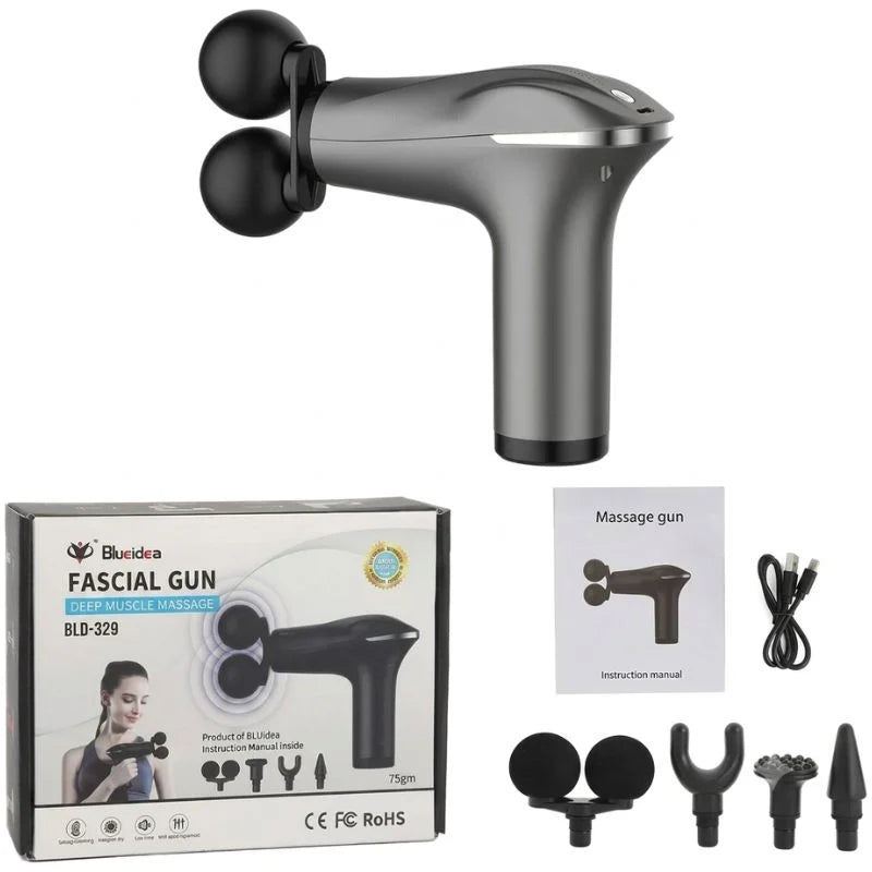 y27- Fascial Tissue Massage Gun | Model BLD-329 | Rechargeable Massage Gun | LCD Display | 4 Massage Heads for Muscle Recovery & Pain Relief