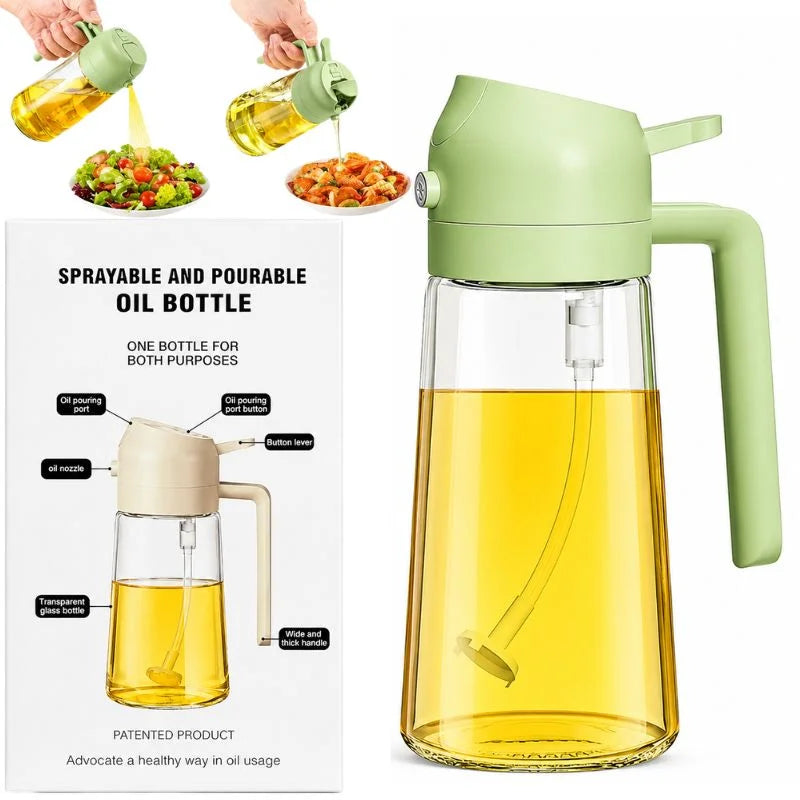 y19- 2-in-1 Glass Oil Spray Bottle & Dispenser with Pouring Spout | Kitchen Oil Mister for Air Fryer, BBQ & Cooking| 450ml