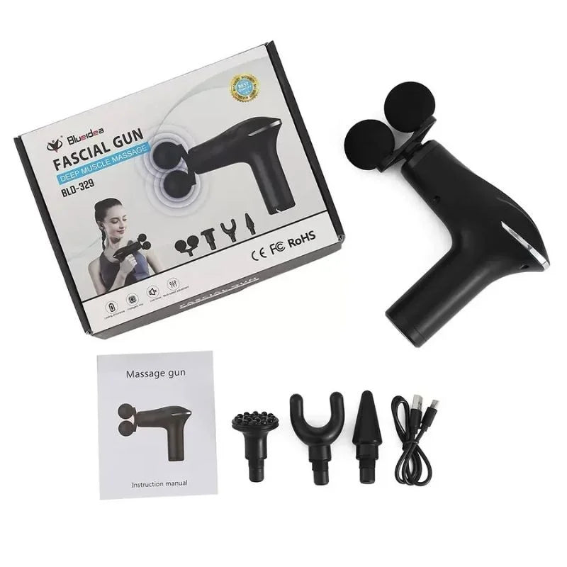 y27- Fascial Tissue Massage Gun | Model BLD-329 | Rechargeable Massage Gun | LCD Display | 4 Massage Heads for Muscle Recovery & Pain Relief